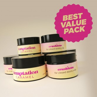 PACK 5 + 1 GRATUITO VELA DE MASAJE TEMPTATION CON FEROMONAS Y AROMA DE CARAMELO DE NATA 20ML CRUSHIOUS