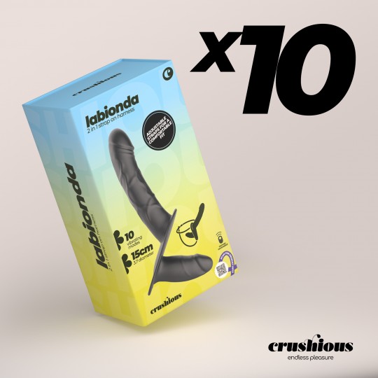 CONFEZIONE DA 10 LABIONDA STRAP ON DOPPIO CON COMANDO CRUSHIOUS