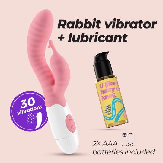 VIBRATORE CON STIMOLATORE CLITORIDEO GUMMIE E LUBRIFICANTE A BASE D'ACQUA INCLUSO CRUSHIOUS