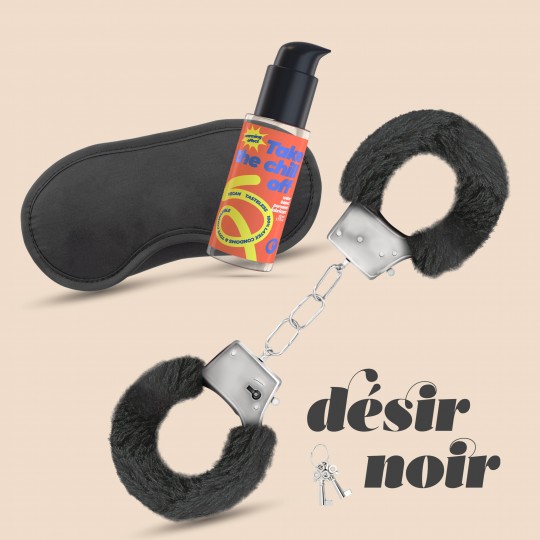 DÉSIR NOIR SET DI MANETTE + BENDA DI RASO E LUBRIFICANTE AD EFFETTO RISCALDANTE  CRUSHIOUS