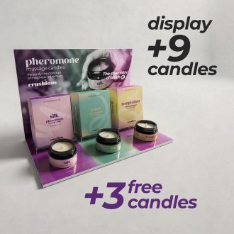 PACK DE PRÉSENTOIR POUR SILK, EDEN ET TEMPTATION COMPRENANT 9 BOUGIES DE MASSAGE AUX PHÉROMONES + 3 BOUGIES CRUSHIOUS OFFERTS