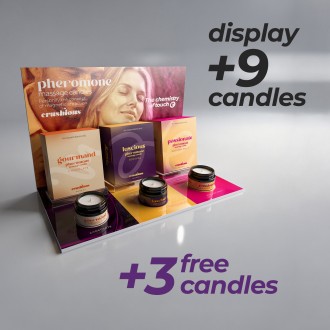 PACK DE EXPOSITOR PARA GOURMAND, LUSCIOUS Y PASSIONATE CON 9 VELAS DE MASAJE CON FEROMONAS + 3 VELAS CRUSHIOUS GRATIS
