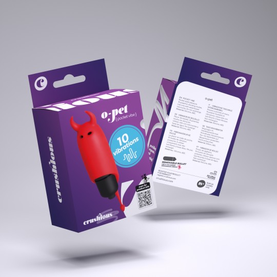 O-PET DIABLE AVEC VIBROMASSEUR BULLET À 10 VIBRATIONS ROUGE CRUSHIOUS
