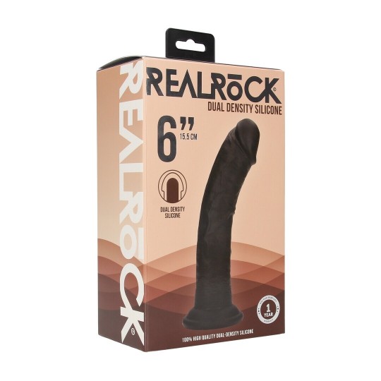 DUAL DENSITY SILICONE CURVED REALISTIC DILDO WITH SUCTION CUP - 6 / 15,5 CM - BLACK