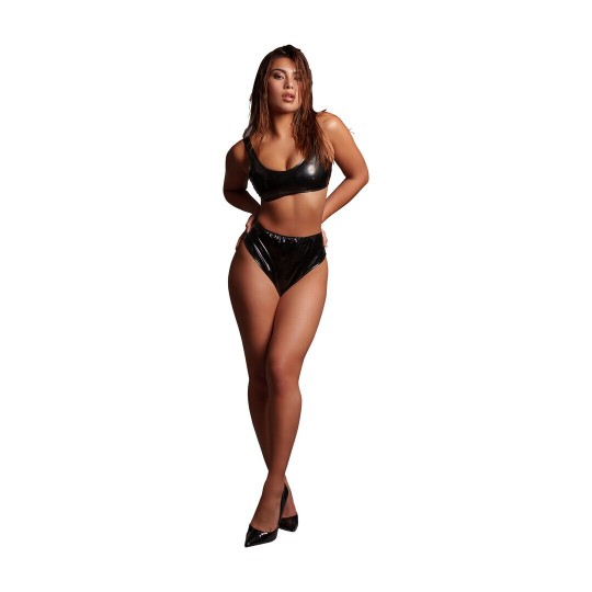VIXEN - WET LOOK CROP SET - ONE SIZE - BLACK