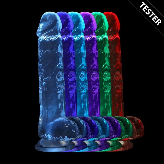 RECHARGEABLE LED DILDO WITH BALLS AND SUCTION CUP - 6 / 15 CM - TRANSPARENT - TESTER