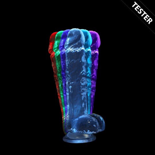 RECHARGEABLE LED DILDO WITH BALLS AND SUCTION CUP - 6 / 15 CM - TRANSPARENT - TESTER