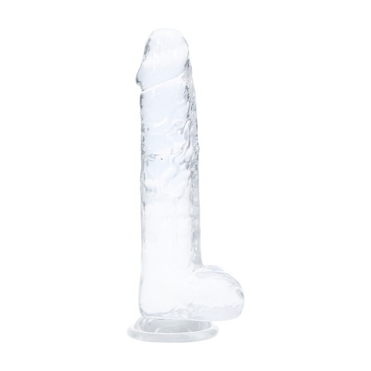 RECHARGEABLE LED DILDO WITH BALLS AND SUCTION CUP - 6 / 15 CM - TRANSPARENT
