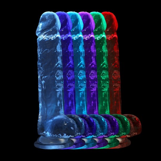 RECHARGEABLE LED DILDO WITH BALLS AND SUCTION CUP - 7 / 18 CM - TRANSPARENT
