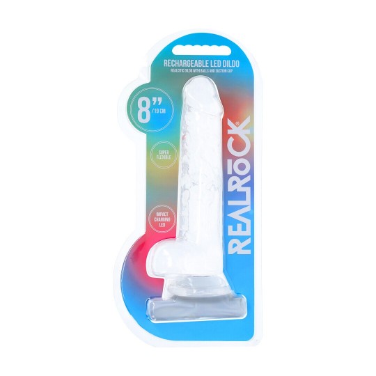 RECHARGEABLE LED DILDO WITH BALLS AND SUCTION CUP - 8 / 19 CM - TRANSPARENT
