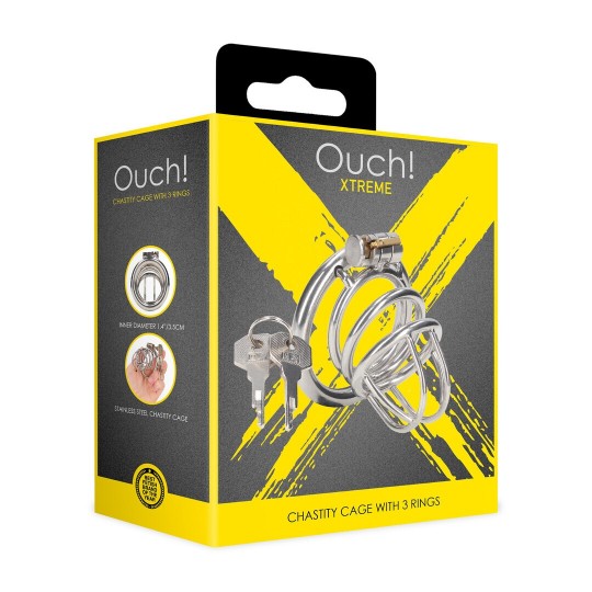 CHASTITY CAGE WITH 3 RINGS - SILVER
