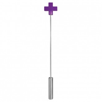OUCH! LEATHER CROSS TIPPED METAL CROP PURPLE