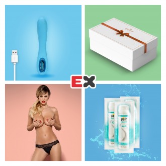 CAIXA PRESENTE COM VIBRADOR RECARREGÁVEL TUNDRA ROSE AZUL E OFERTA DE TANGA CHARMEA L/XL + 3 X LUBRIFICANTE PJUR WOMAN NUDE 2ML