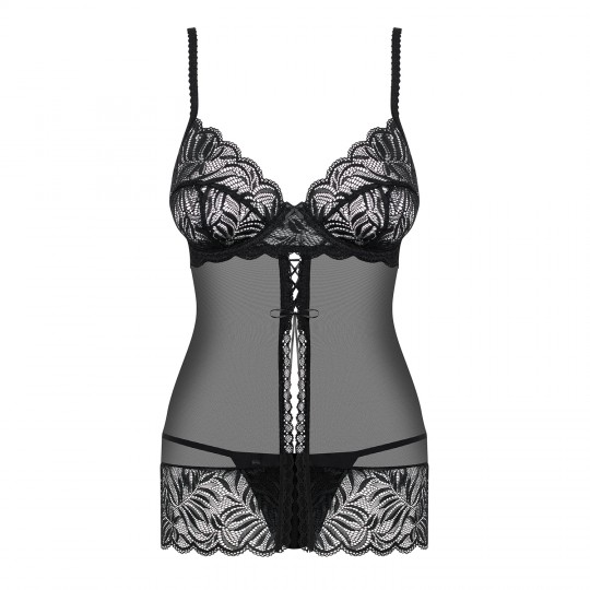 CAMICIA DA NOTTE E PERIZOMA CONTICA OBSESSIVE NERO