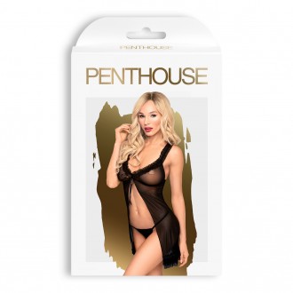 PENTHOUSE AFTER SUNSET BABYDOLL AND THONG BLACK