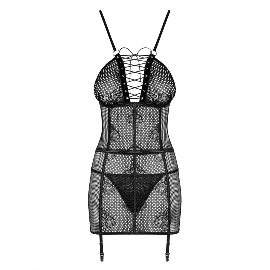 CAMICIA DA NOTTE E PERIZOMA BASITTA OBSESSIVE NERO