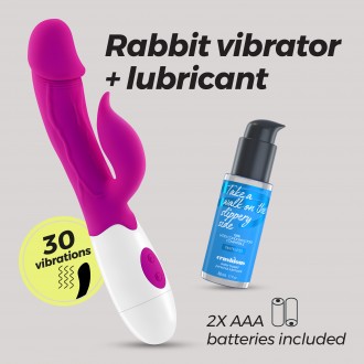 VIBRADOR CON ESTIMULADOR DE CLÍTORIS MOCHI MORADO Y LUBRICANTE DE BASE AGUA INCLUIDO CRUSHIOUS