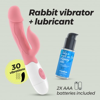 VIBRADOR CON ESTIMULADOR DE CLÍTORIS MOCHI ROSA Y LUBRICANTE DE BASE AGUA INCLUIDO CRUSHIOUS