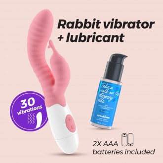 VIBRADOR CON ESTIMULADOR DE CLÍTORIS GUMMIE ROSA Y LUBRICANTE DE BASE AGUA INCLUIDO CRUSHIOUS