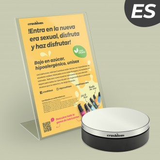 EXPOSITOR ROTATIVO CRUSHIOUS CON FOLLETO DE PRESENTACIÓN DE LUBRICANTES EN ESPAÑOL