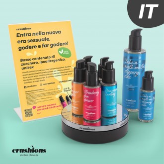 CRUSHIOUS ROTATING DISPLAY WITH LUBRICANT PRESENTATION FLYER IN ITALIAN AND 14 CRUSHIOUS LUBRICANTS