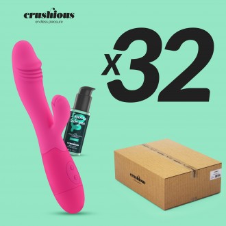 PACK OF 32 CRUSHIOUS BLOSSOMS RECHARGEABLE RABBIT VIBRATOR HOT PINK WITH WATERBASED LUBRICANT INCLUDED