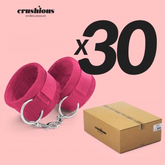 PACK OF 30 TOUGH LOVE VELCRO HANDCUFFS WITH EXTRA 40CM CHAIN CRUSHIOUS PINK