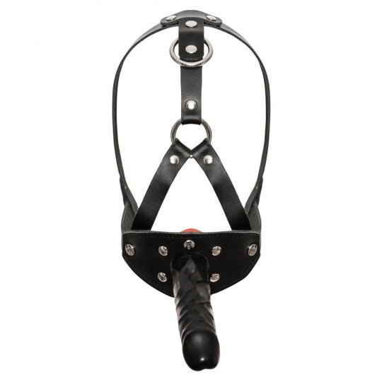 LEATHER HEAD HARNESS WITH DILDO