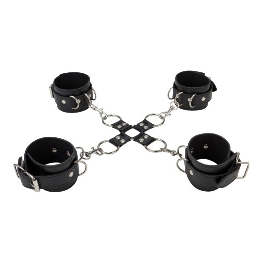 OUCH! LEATHER HAND AND LEG CUFFS BLACK
