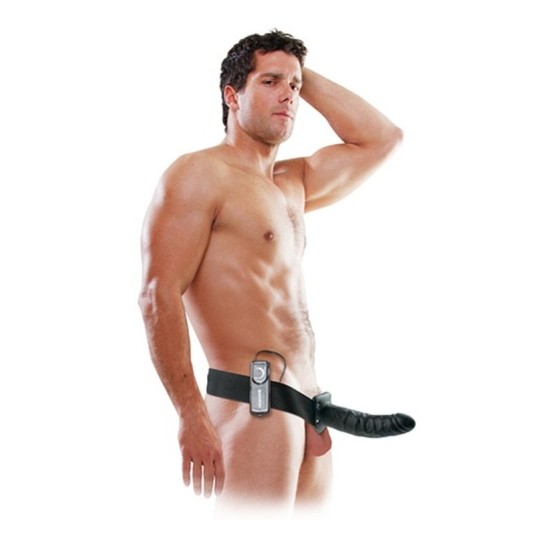 FETISH FANTASY SERIES 8'' VIBRATING HOLLOW STRAP-ON BLACK