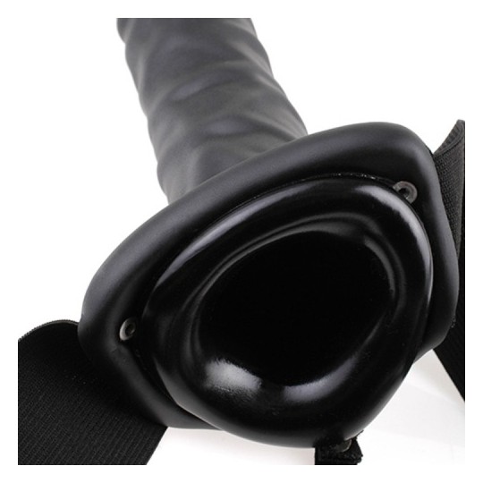 FETISH FANTASY SERIES 8'' VIBRATING HOLLOW STRAP-ON BLACK