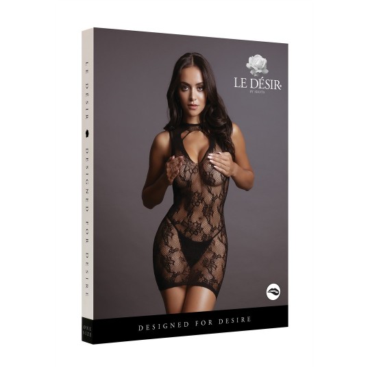 КРУЖЕВНОЕ МИНИ-ПЛАТЬЕ С ВЫСОКОЙ ГОРЛОВИНОЙ - ОДИН РАЗМЕР