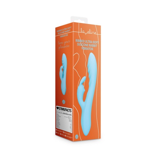 RIBBED ULTRA SOFT SILICONE RABBIT VIBRATOR - GLACIAL BLUE