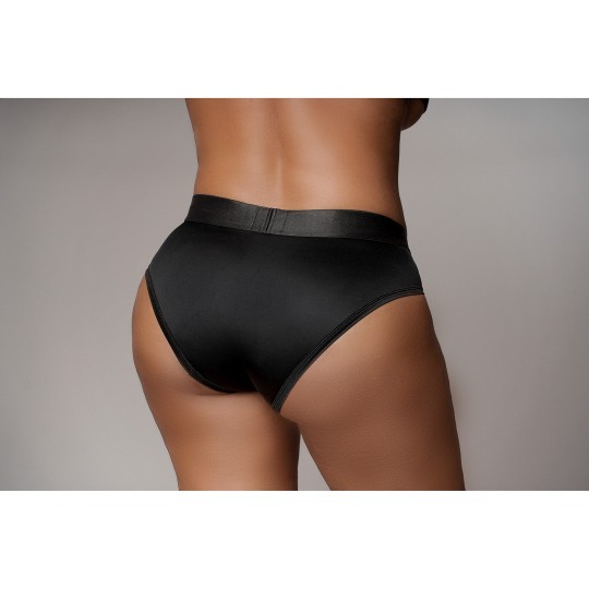 ВИБРИРУЮЩИЕ ТРУСЫ С ВЫСОКИМ ВЫРЕЗОМ ДЛЯ СТРАПОНА - XL/XXL - ЧЕРНЫЙ