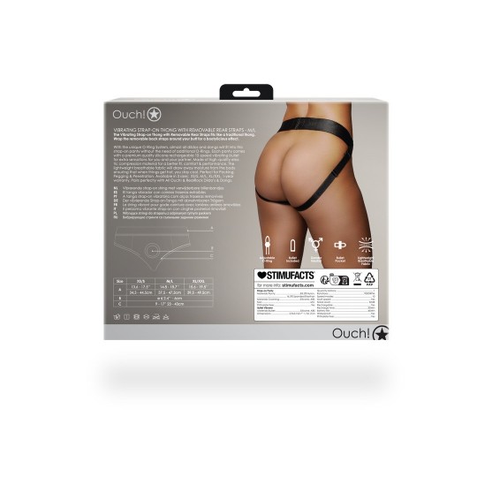 VIBRATING STRAP-ON THONG WITH REMOVABLE BUTT STRAPS - BLACK